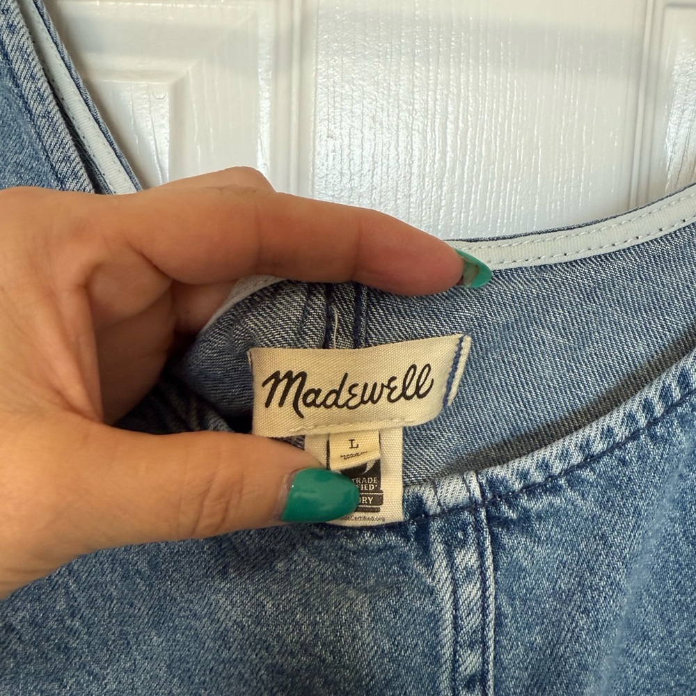 Madewell Shibori Denim Scoopneck Mini Dress EUC Large - Picture 16 of 16